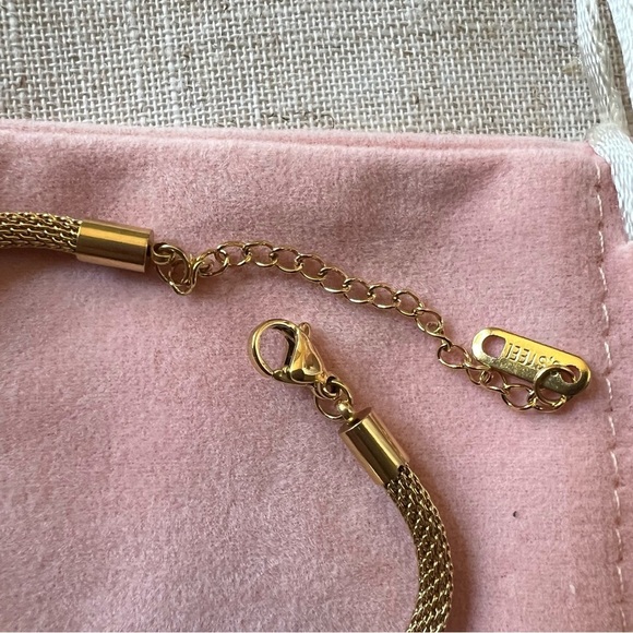 Bracelet 18K Gold Plated Stainless Steel, Mesh Chain Mother of Pearl Non-tarnish - Picture 5 of 5